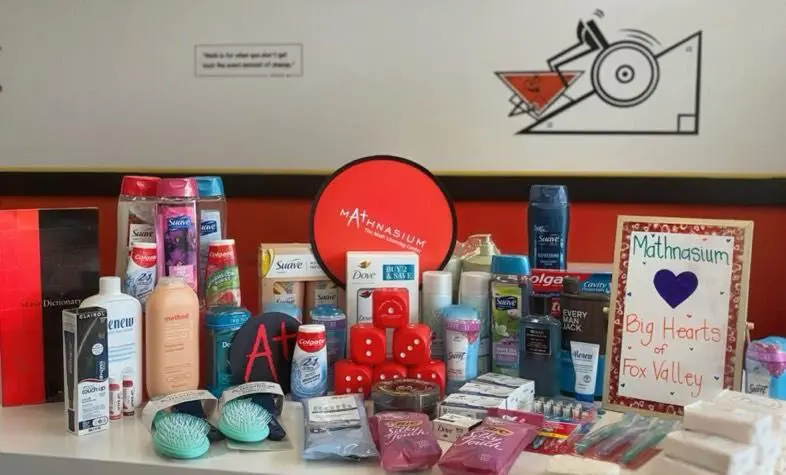 Personal care products displayed on a table.