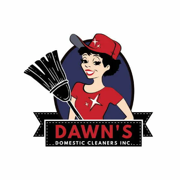 Cartoon cleaner logo with broom and cap.